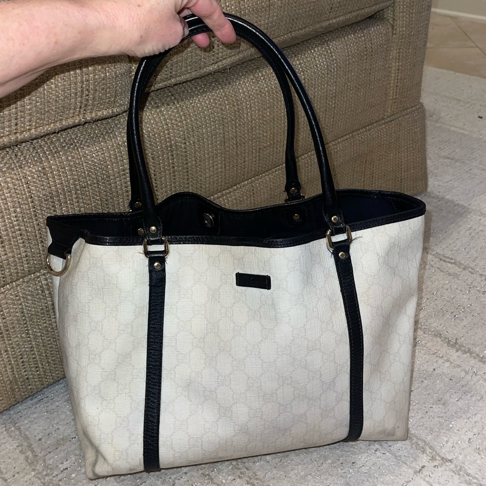 Gucci tote style handbag with leather trim & gold hardware